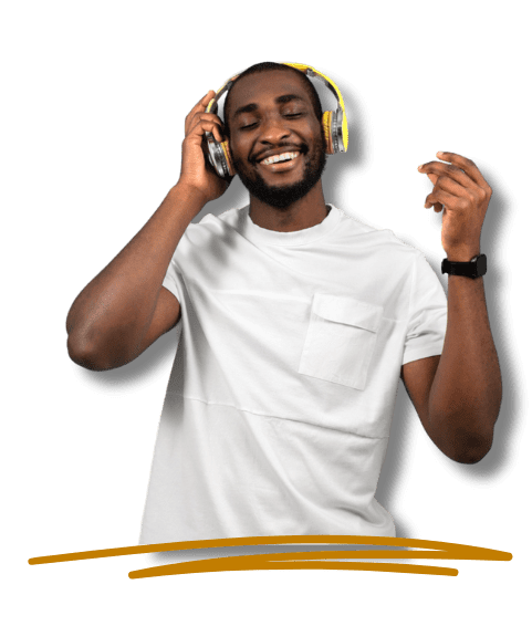 Broadcaster enjoying music with headphones